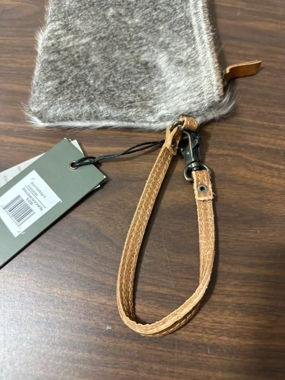 Myra Bag White & Brown Hairon Small Wristlet, Clutch Strap S-0785 - Picture 3 of 6